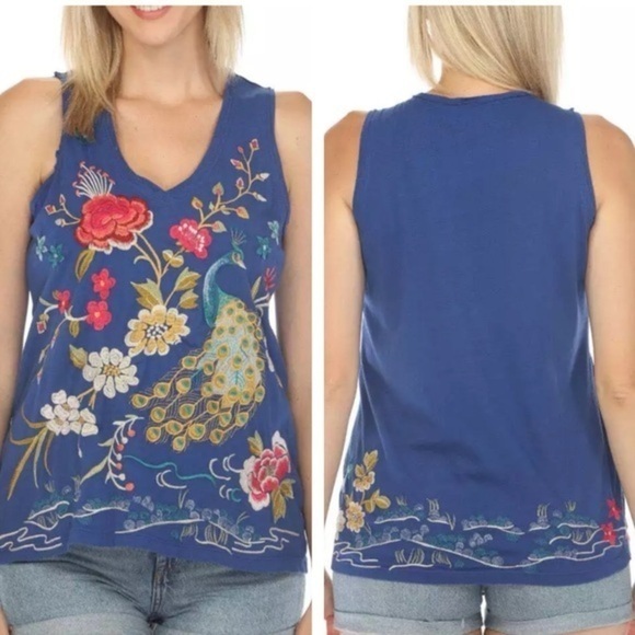 Johnny Was Celina heavily embroidered Raw Edge V-Neck Tank Top NWT